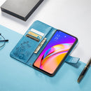 For OPPO A94 5G / F19 Pro+ / Reno5 Z Four-leaf Clasp Embossed Buckle Mobile Phone Protection Leather Case with Lanyard & Card Slot & Wallet & Bracket Function(Blue)