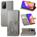 For OPPO A94 5G / F19 Pro+ / Reno5 Z Four-leaf Clasp Embossed Buckle Mobile Phone Protection Leather Case with Lanyard & Card Slot & Wallet & Bracket Function(Grey)