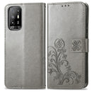 For OPPO A94 5G / F19 Pro+ / Reno5 Z Four-leaf Clasp Embossed Buckle Mobile Phone Protection Leather Case with Lanyard & Card Slot & Wallet & Bracket Function(Grey)