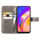 For OPPO A94 5G / F19 Pro+ / Reno5 Z Four-leaf Clasp Embossed Buckle Mobile Phone Protection Leather Case with Lanyard & Card Slot & Wallet & Bracket Function(Grey)
