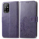 For OPPO A94 5G / F19 Pro+ / Reno5 Z Four-leaf Clasp Embossed Buckle Mobile Phone Protection Leather Case with Lanyard & Card Slot & Wallet & Bracket Function(Purple)