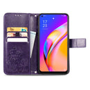 For OPPO A94 5G / F19 Pro+ / Reno5 Z Four-leaf Clasp Embossed Buckle Mobile Phone Protection Leather Case with Lanyard & Card Slot & Wallet & Bracket Function(Purple)