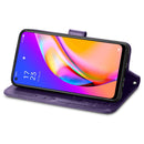 For OPPO A94 5G / F19 Pro+ / Reno5 Z Four-leaf Clasp Embossed Buckle Mobile Phone Protection Leather Case with Lanyard & Card Slot & Wallet & Bracket Function(Purple)