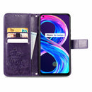For OPPO Realme 8 5G / Realme V13 5G Four-leaf Clasp Embossed Buckle Mobile Phone Protection Leather Case with Lanyard & Card Slot & Wallet & Bracket Function(Purple)