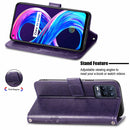 For OPPO Realme 8 5G / Realme V13 5G Four-leaf Clasp Embossed Buckle Mobile Phone Protection Leather Case with Lanyard & Card Slot & Wallet & Bracket Function(Purple)