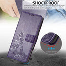 For OPPO Realme 8 5G / Realme V13 5G Four-leaf Clasp Embossed Buckle Mobile Phone Protection Leather Case with Lanyard & Card Slot & Wallet & Bracket Function(Purple)