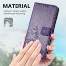 For OPPO Realme 8 5G / Realme V13 5G Four-leaf Clasp Embossed Buckle Mobile Phone Protection Leather Case with Lanyard & Card Slot & Wallet & Bracket Function(Purple)