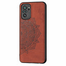 For Xiaomi Redmi Note10 4G Mandala Embossed Cloth Cover PC + TPU Mobile Phone Case with Magnetic Function and Hand Strap(Brown)