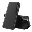 For Samsung Galaxy S21 FE Side Display Shockproof Horizontal Flip Leather Case with Holder(Black)