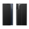 For Samsung Galaxy S21 FE Side Display Magnetic Horizontal Flip Plain Texture Cloth + PC Case with Holder & Sleep / Wake-up Function(Black)
