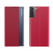 For Samsung Galaxy S21 FE Side Display Magnetic Horizontal Flip Plain Texture Cloth + PC Case with Holder & Sleep / Wake-up Function(Red)