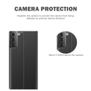 For Samsung Galaxy S21 FE Side Display Magnetic Horizontal Flip Plain Texture Cloth + PC Case with Holder & Sleep / Wake-up Function(Silver)