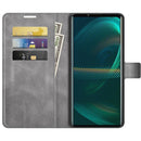 For Sony Xperia 5 III Retro Calf Pattern Buckle Horizontal Flip Leather Case with Holder & Card Slots & Wallet(Grey)