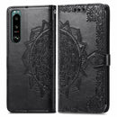 For Sony Xperia 5 III Mandala Flower Embossed Horizontal Flip Leather Case with Bracket / Card Slot / Wallet / Lanyard(Black)