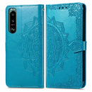 For Sony Xperia 5 III Mandala Flower Embossed Horizontal Flip Leather Case with Bracket / Card Slot / Wallet / Lanyard(Blue)