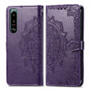 For Sony Xperia 5 III Mandala Flower Embossed Horizontal Flip Leather Case with Bracket / Card Slot / Wallet / Lanyard(Purple)
