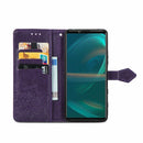 For Sony Xperia 5 III Mandala Flower Embossed Horizontal Flip Leather Case with Bracket / Card Slot / Wallet / Lanyard(Purple)