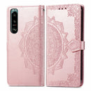 For Sony Xperia 5 III Mandala Flower Embossed Horizontal Flip Leather Case with Bracket / Card Slot / Wallet / Lanyard(Rose Gold)