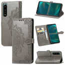 For Sony Xperia 5 III Mandala Flower Embossed Horizontal Flip Leather Case with Bracket / Card Slot / Wallet / Lanyard(Gray)