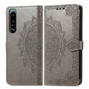 For Sony Xperia 5 III Mandala Flower Embossed Horizontal Flip Leather Case with Bracket / Card Slot / Wallet / Lanyard(Gray)