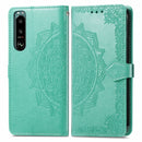 For Sony Xperia 5 III Mandala Flower Embossed Horizontal Flip Leather Case with Bracket / Card Slot / Wallet / Lanyard(Green)
