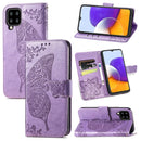 For Samsung Galaxy A22 5G Butterfly Love Flowers Embossed Horizontal Flip Leather Case with Holder & Card Slots & Wallet & Lanyard(Light Purple)