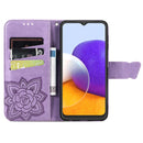 For Samsung Galaxy A22 5G Butterfly Love Flowers Embossed Horizontal Flip Leather Case with Holder & Card Slots & Wallet & Lanyard(Light Purple)