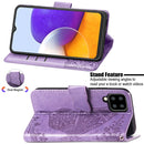 For Samsung Galaxy A22 5G Butterfly Love Flowers Embossed Horizontal Flip Leather Case with Holder & Card Slots & Wallet & Lanyard(Light Purple)