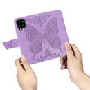 For Samsung Galaxy A22 5G Butterfly Love Flowers Embossed Horizontal Flip Leather Case with Holder & Card Slots & Wallet & Lanyard(Light Purple)