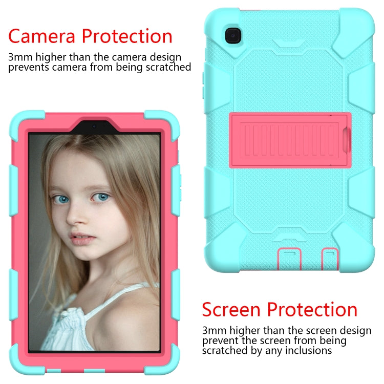 For Samsung Galaxy Tab A7 Lite T220 / T225 Two-Color Robot Shockproof Silicone + PC Protective Case with Holder(Teal+Hot Pink)