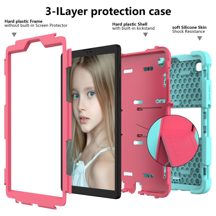 For Samsung Galaxy Tab A7 Lite T220 / T225 Two-Color Robot Shockproof Silicone + PC Protective Case with Holder(Teal+Hot Pink)