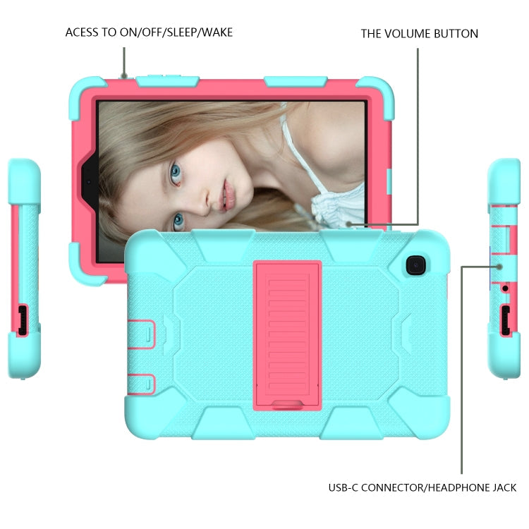 For Samsung Galaxy Tab A7 Lite T220 / T225 Two-Color Robot Shockproof Silicone + PC Protective Case with Holder(Teal+Hot Pink)
