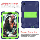 For Samsung Galaxy Tab A7 Lite T220 / T225 Two-Color Robot Shockproof Silicone + PC Protective Case with Holder(Navy Blue+Green)