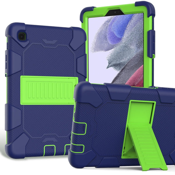 For Samsung Galaxy Tab A7 Lite T220 / T225 Two-Color Robot Shockproof Silicone + PC Protective Case with Holder(Navy Blue+Green)