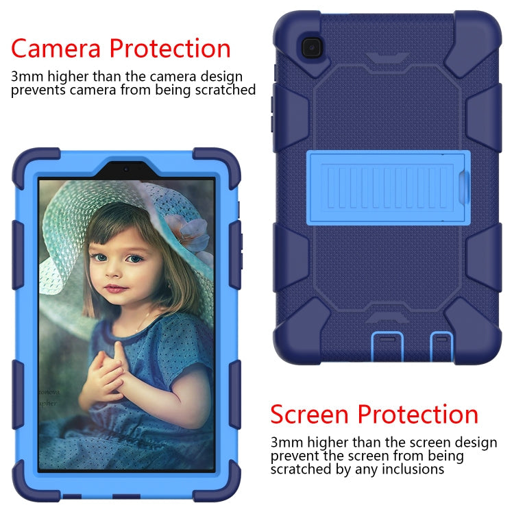 For Samsung Galaxy Tab A7 Lite T220 / T225 Two-Color Robot Shockproof Silicone + PC Protective Case with Holder(Navy Blue+Blue)