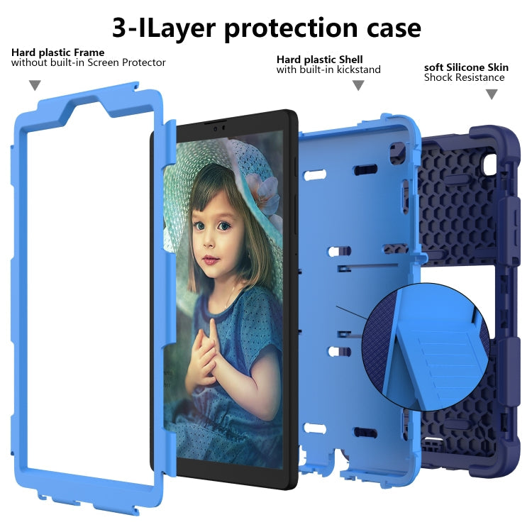 For Samsung Galaxy Tab A7 Lite T220 / T225 Two-Color Robot Shockproof Silicone + PC Protective Case with Holder(Navy Blue+Blue)