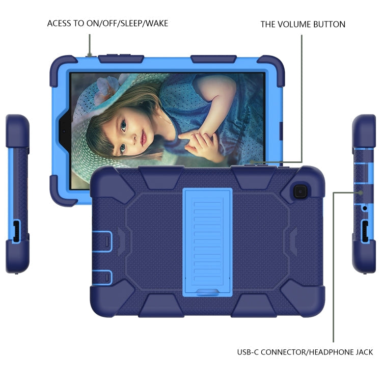 For Samsung Galaxy Tab A7 Lite T220 / T225 Two-Color Robot Shockproof Silicone + PC Protective Case with Holder(Navy Blue+Blue)