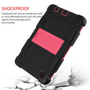 For Samsung Galaxy Tab A7 Lite T220 / T225 Two-Color Robot Shockproof Silicone + PC Protective Case with Holder(Black+Hot Pink)