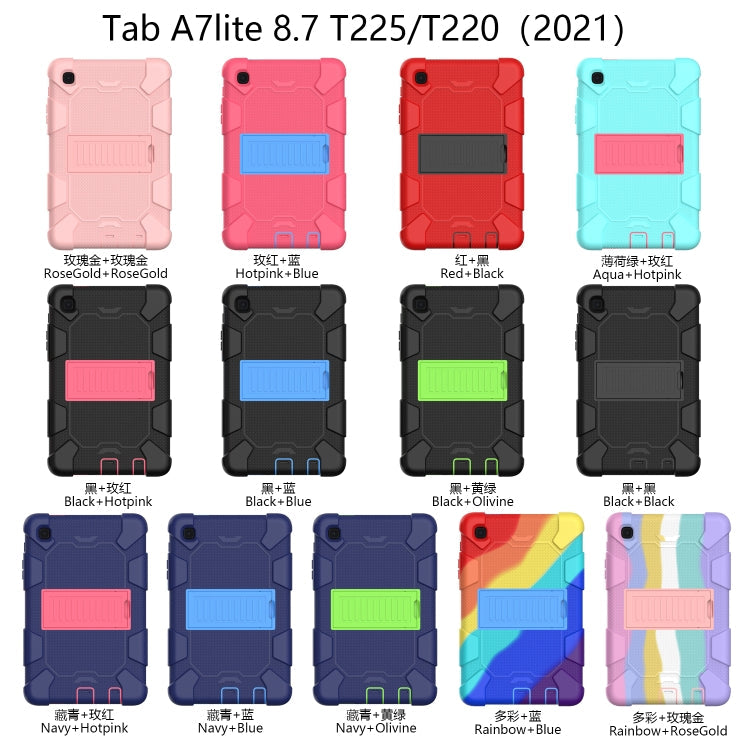 For Samsung Galaxy Tab A7 Lite T220 / T225 Two-Color Robot Shockproof Silicone + PC Protective Case with Holder(Navy Blue+Blue)