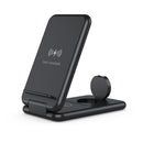 15W 3 in 1 Foldable Qi Fast Wireless Charger Station Phone Holder for iPhones & iWatchs & Airpods(Black)