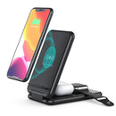 15W 3 in 1 Foldable Qi Fast Wireless Charger Station Phone Holder for iPhones & iWatchs & Airpods(Black)