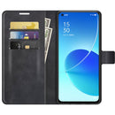 For OPPO Reno6 5G Retro Calf Pattern Buckle Horizontal Flip Leather Case with Holder & Card Slots & Wallet(Black)