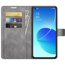 For OPPO Reno6 5G Retro Calf Pattern Buckle Horizontal Flip Leather Case with Holder & Card Slots & Wallet(Grey)