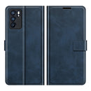 For OPPO Reno6 5G Retro Calf Pattern Buckle Horizontal Flip Leather Case with Holder & Card Slots & Wallet(Blue)