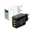 QC-07 5.1A QC3.0 3 x USB Ports Fast Charger with LED Digital Display for Mobile Phones and Tablets, EU Plug(White)