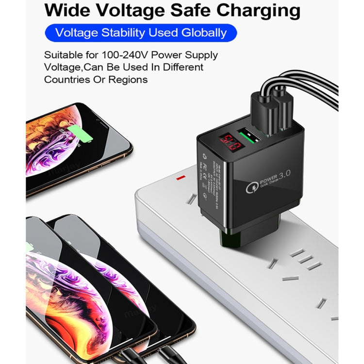 QC-07 5.1A QC3.0 3 x USB Ports Fast Charger with LED Digital Display for Mobile Phones and Tablets, EU Plug(White)