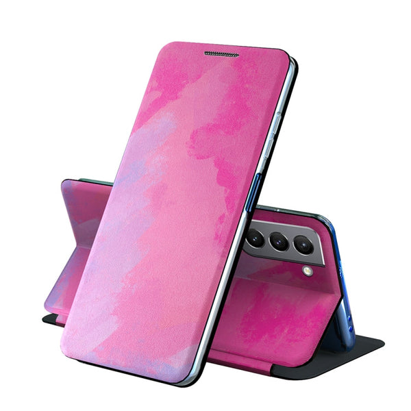 For Samsung Galaxy S21 FE Voltage Watercolor Pattern Skin Feel Magnetic Horizontal Flip PU Leather Case with Holder(Purple)