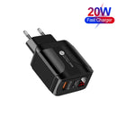 PD001 5A PD3.0 20W + QC3.0 USB Fast Charger with LED Digital Display, EU Plug(Black)