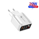 PD001 5A PD3.0 20W + QC3.0 USB Fast Charger with LED Digital Display, EU Plug(White)