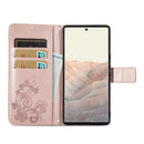 For Google Pixel 6 Pro Four-leaf Clasp Embossed Buckle Mobile Phone Protection Leather Case with Lanyard & Card Slot & Wallet & Bracket Function(Rose Gold)